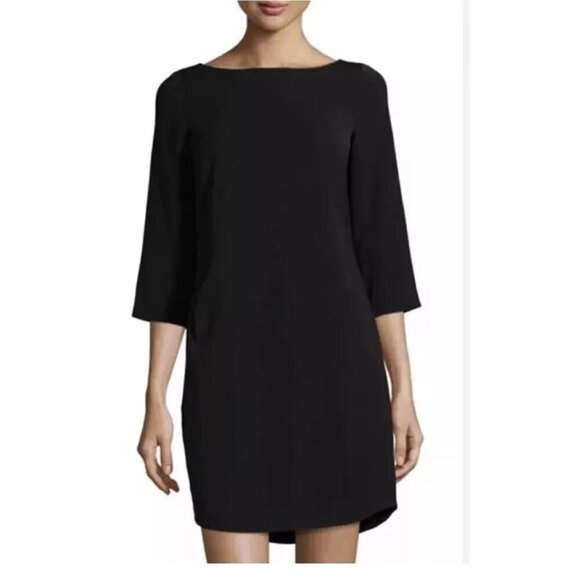 Vince women's long-sleeved dress sheath leather trim black 2 - Picture 2 of 12